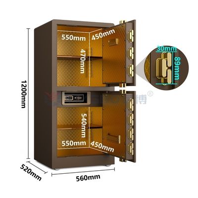 95 กิโลกรัม Smart Home Safe ล็อคลายนิ้วมือ ล็อคประตูคู่ YB/RS-120D กาแฟ