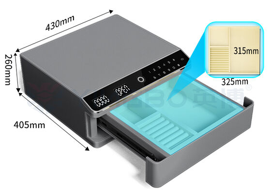 กล่องเซฟเครื่องประดับที่ปิดด้วยหนัง พร้อมเครื่องเตือนสองตัว และเปิดด้วยอัตโนมัติ